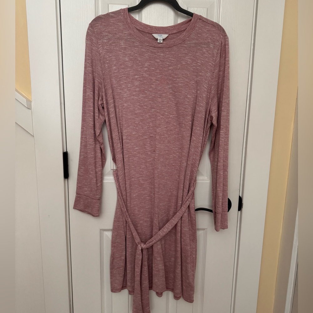 Time and Tru Long Sleeve Tie-Waist Dress - Dusty Rose